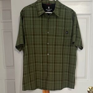 Spyder Men's Olive Plaid Button Down Shirt